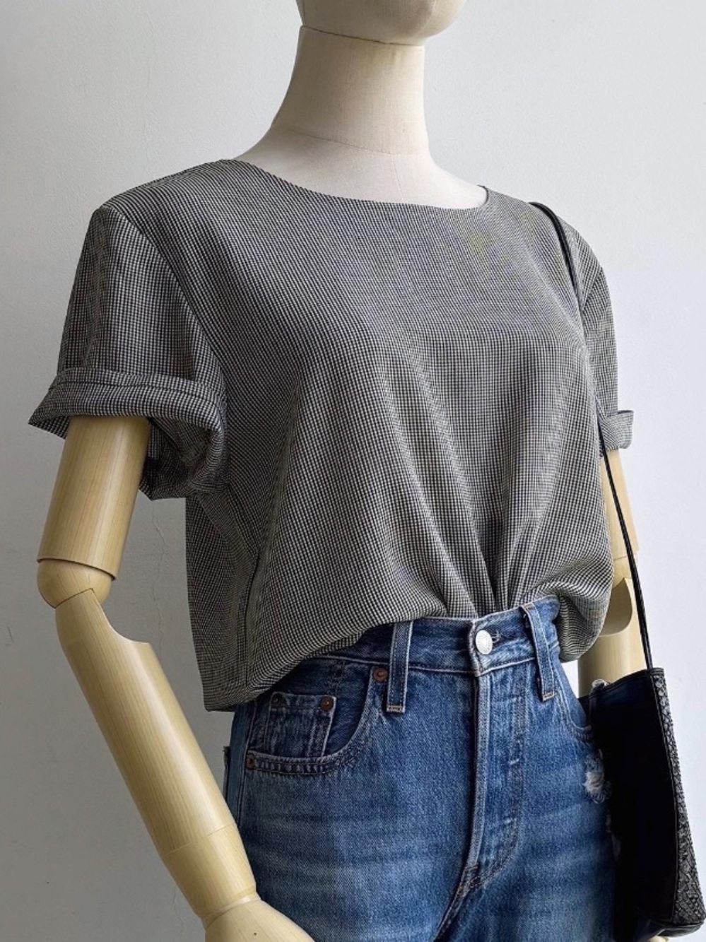 Vintage 90s Gingham Plaid Blouse S-M